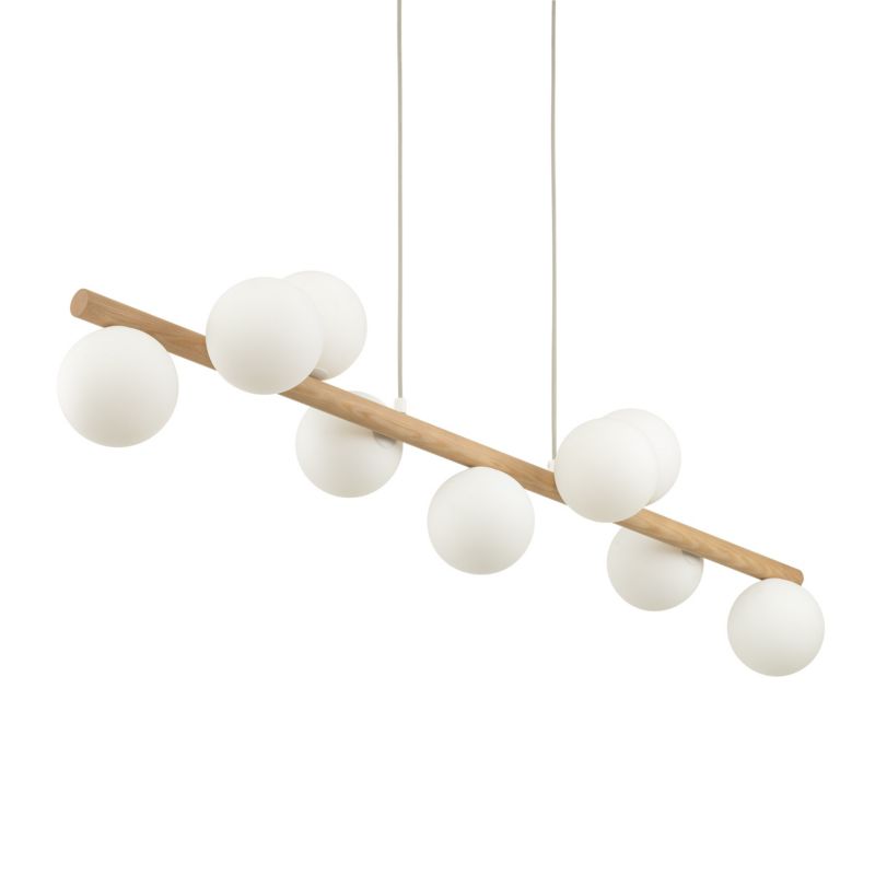 Lampa wisząca TK-Lighting Estera Wood 9x kulki mleczne drewniana belka - 1 szt.