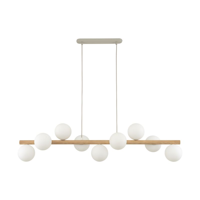 Lampa wisząca TK-Lighting Estera Wood 9x kulki mleczne drewniana belka - 1 szt.