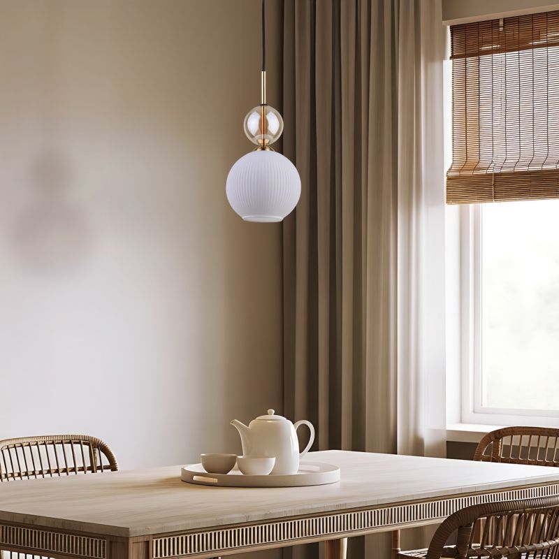 Lampa Wisząca Tk-Lighting Sophia Cognac White 1Xe14 ryflowany klosz - 1szt.