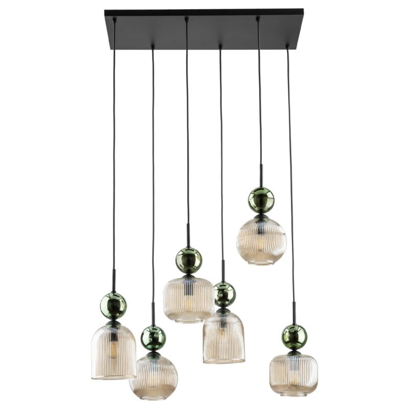 Lampa Wisząca Tk-Lighting Sophia Green Cognac zwis na kwadracie ryflowany klosz - 1 szt.