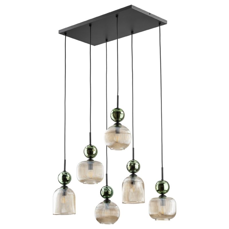 Lampa Wisząca Tk-Lighting Sophia Green Cognac zwis na kwadracie ryflowany klosz - 1 szt.