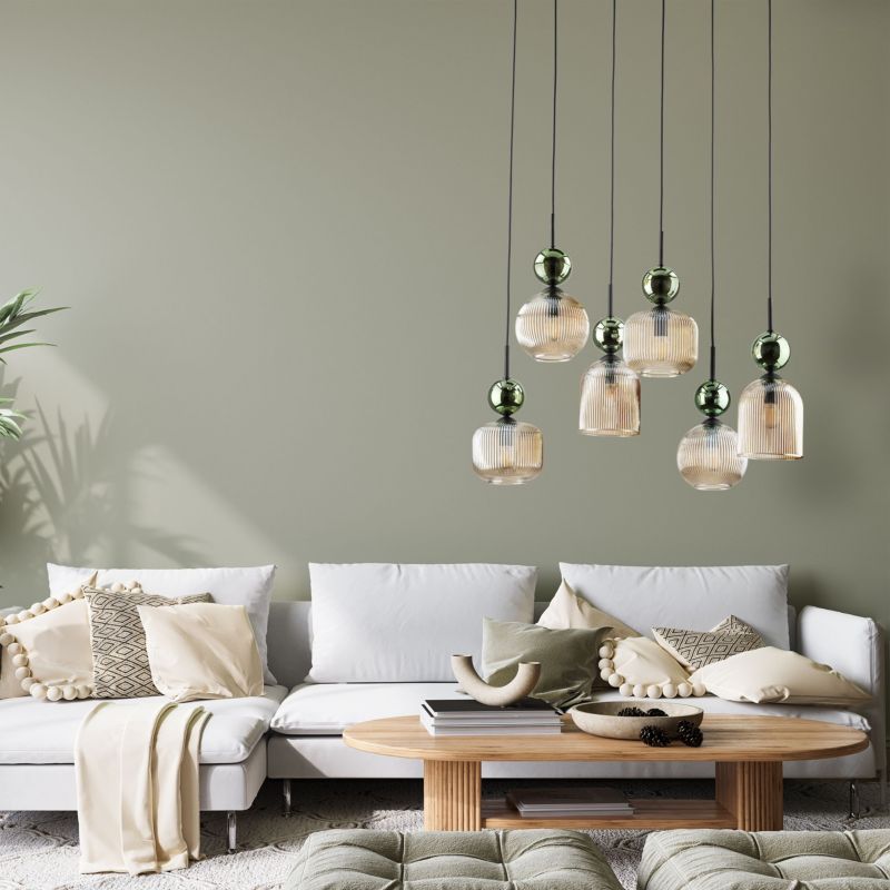 Lampa Wisząca Tk-Lighting Sophia Green Cognac zwis na kwadracie ryflowany klosz - 1 szt.