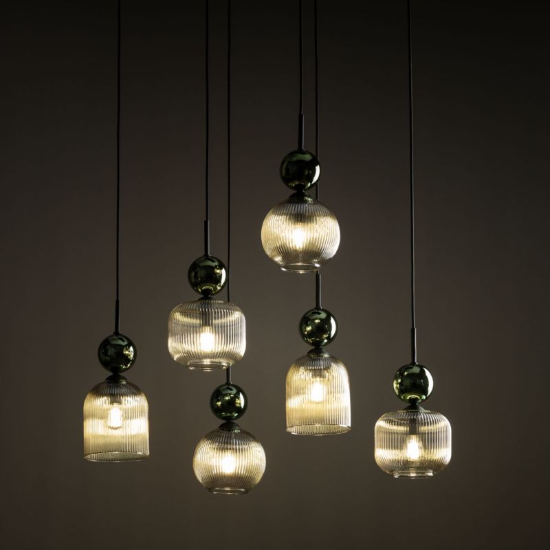 Lampa Wisząca Tk-Lighting Sophia Green Cognac zwis na kwadracie ryflowany klosz - 1 szt.