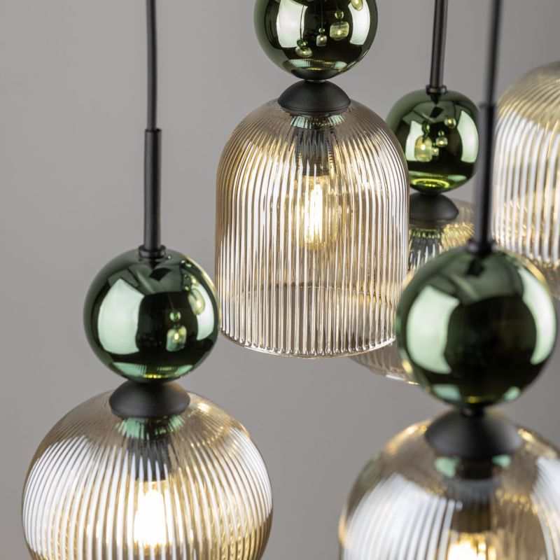 Lampa Wisząca Tk-Lighting Sophia Green Cognac zwis na kwadracie ryflowany klosz - 1 szt.