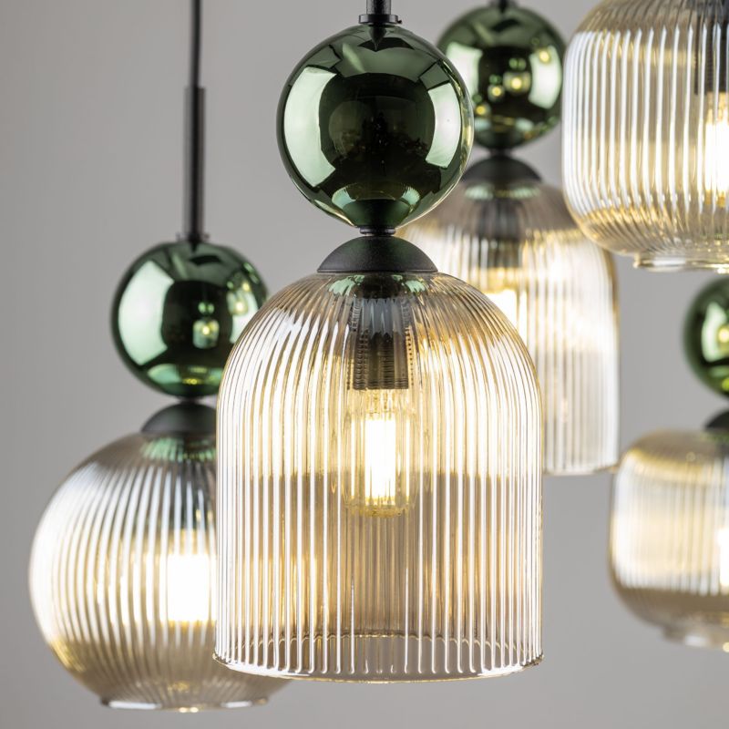 Lampa Wisząca Tk-Lighting Sophia Green Cognac zwis na kwadracie ryflowany klosz - 1 szt.