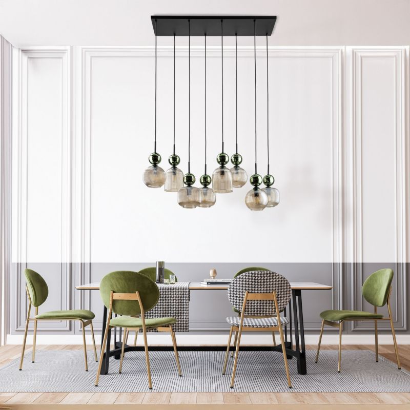 Lampa wisząca Tk-Lighting Sophia Green zwis na prostokącie ryflowany klosz - 1 szt.