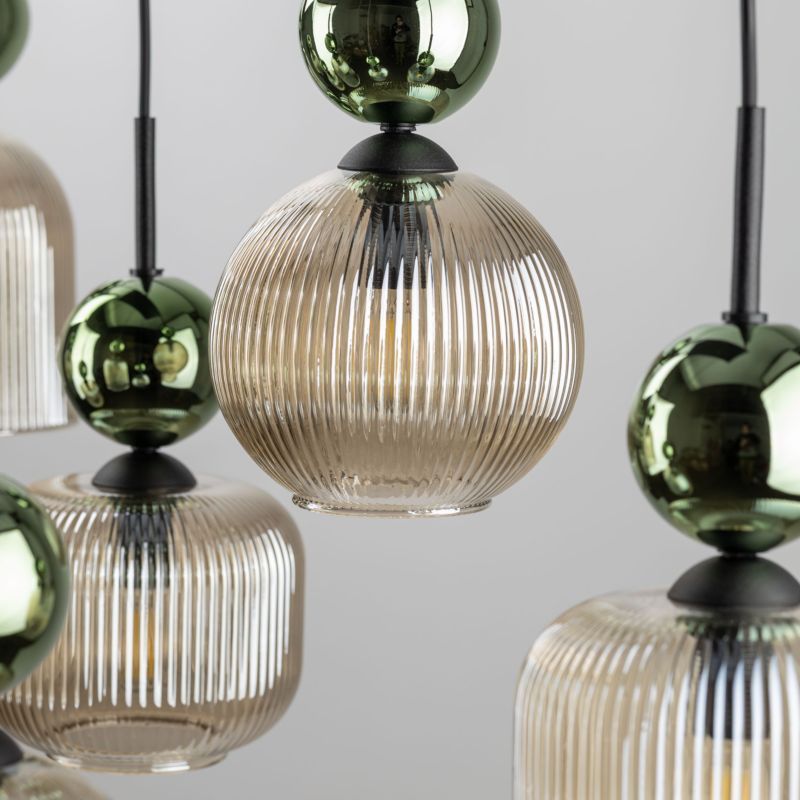 Lampa wisząca Tk-Lighting Sophia Green zwis na prostokącie ryflowany klosz - 1 szt.
