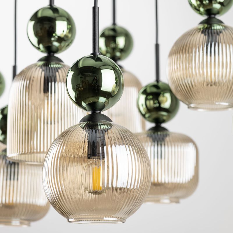 Lampa wisząca Tk-Lighting Sophia Green zwis na prostokącie ryflowany klosz - 1 szt.