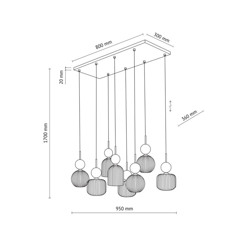 Lampa wisząca Tk-Lighting Sophia Green zwis na prostokącie ryflowany klosz - 1 szt.