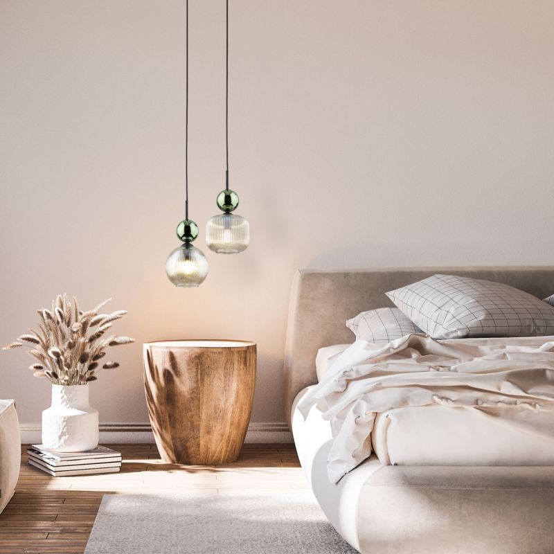 Lampa wisząca Tk-Lighting Sophia zielona kulka koniakowy klosz 1Xe14 szkło ryflowane - 1szt.