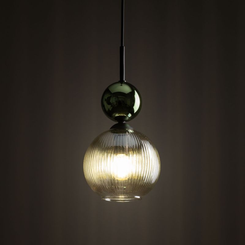 Lampa wisząca Tk-Lighting Sophia zielona kulka koniakowy klosz 1Xe14 szkło ryflowane - 1szt.