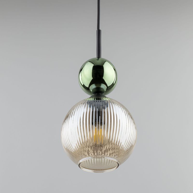 Lampa wisząca Tk-Lighting Sophia zielona kulka koniakowy klosz 1Xe14 szkło ryflowane - 1szt.