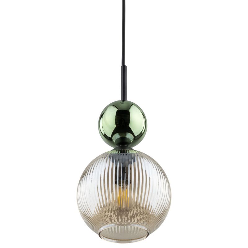 Lampa wisząca Tk-Lighting Sophia zielona kulka koniakowy klosz 1Xe14 szkło ryflowane - 1szt.