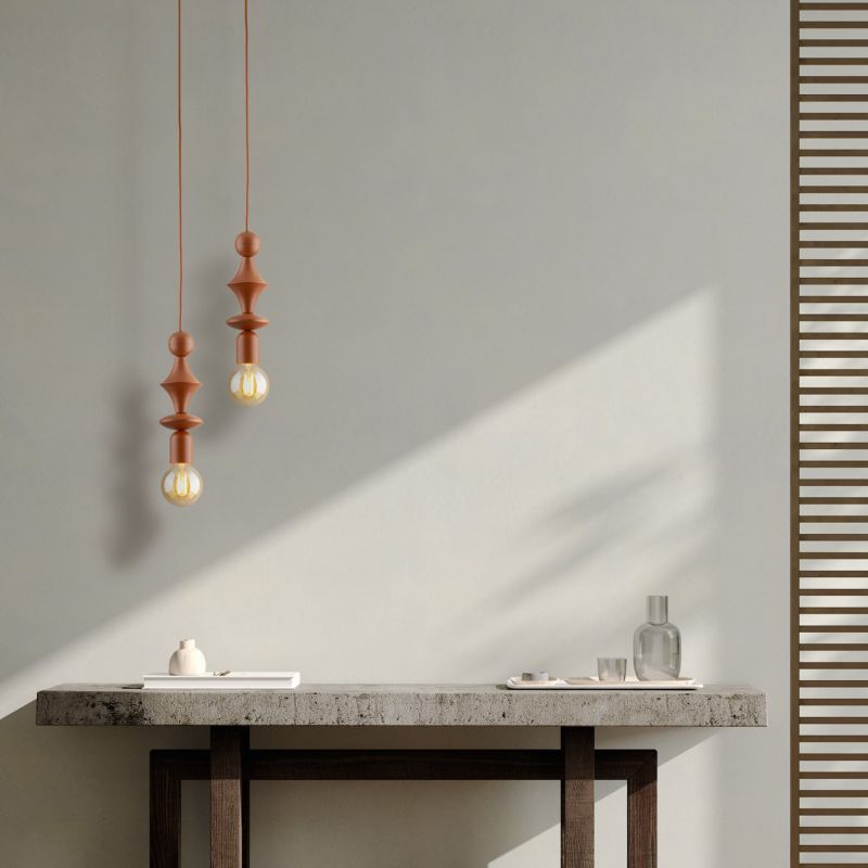 Lampa Wisząca Tk-Lighting Tower czerwona ceglasta drewno - 1szt.