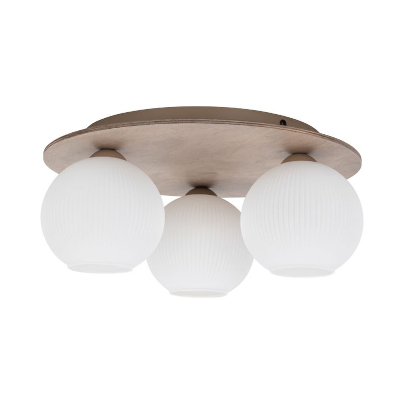 Lampa wisząca Tk-Lighting Virlo biały ryflowany klosz drewniana lampa sufitowa plafon 3Xe14 - 1szt.