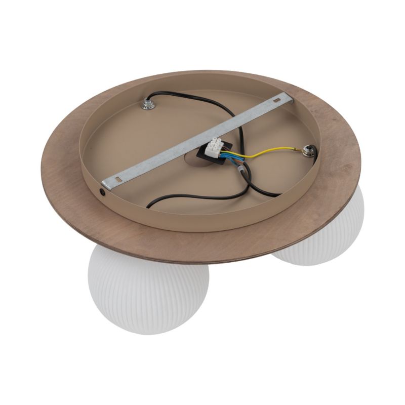 Lampa wisząca Tk-Lighting Virlo biały ryflowany klosz drewniana lampa sufitowa plafon 3Xe14 - 1szt.