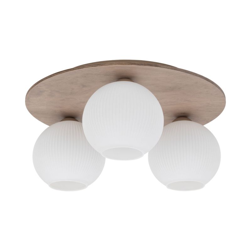 Lampa wisząca Tk-Lighting Virlo biały ryflowany klosz drewniana lampa sufitowa plafon 3Xe14 - 1szt.
