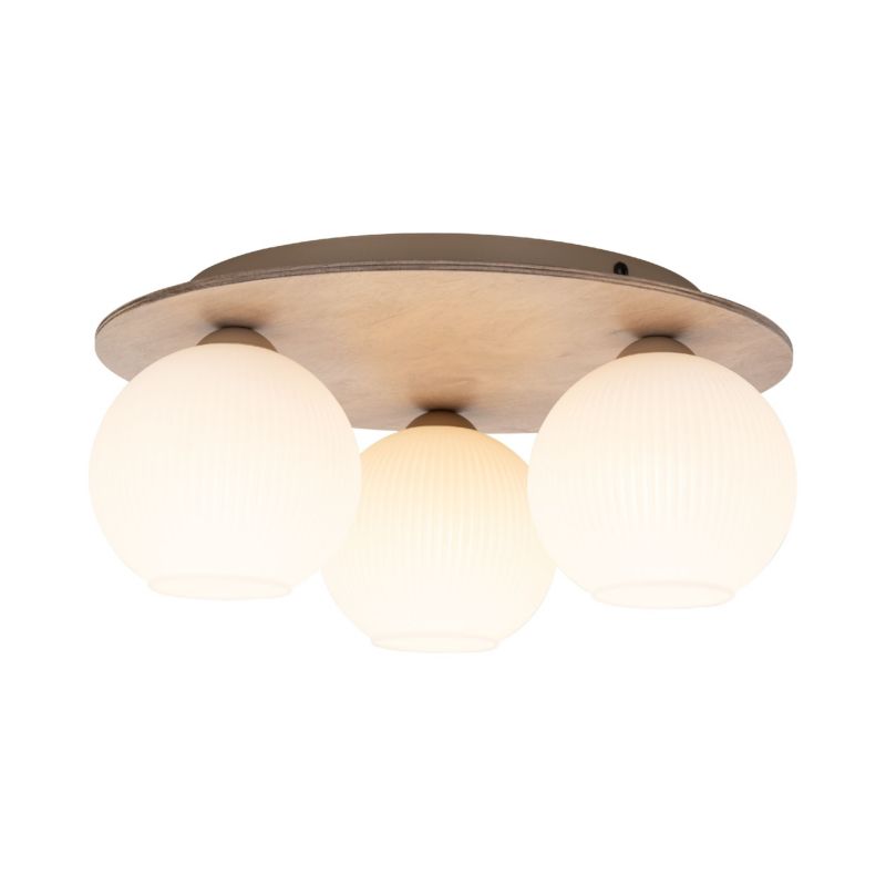 Lampa wisząca Tk-Lighting Virlo biały ryflowany klosz drewniana lampa sufitowa plafon 3Xe14 - 1szt.