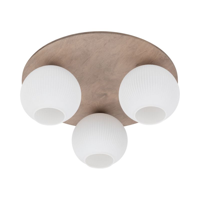 Lampa wisząca Tk-Lighting Virlo biały ryflowany klosz drewniana lampa sufitowa plafon 3Xe14 - 1szt.