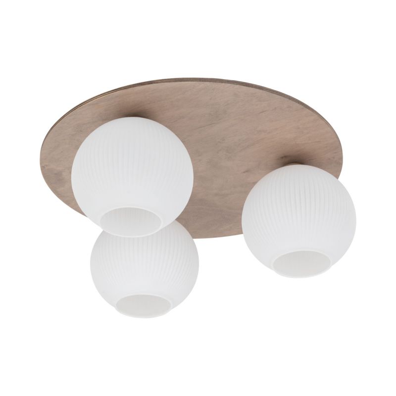 Lampa wisząca Tk-Lighting Virlo biały ryflowany klosz drewniana lampa sufitowa plafon 3Xe14 - 1szt.