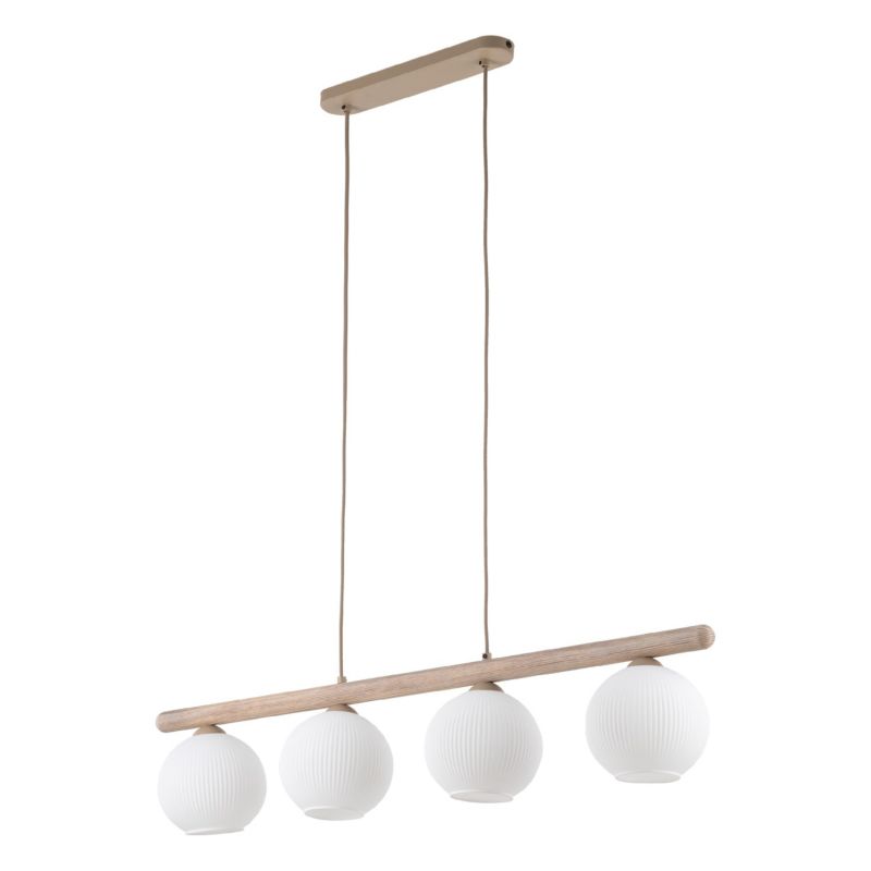 Lampa Wisząca Tk-Lighting Virlo White 4Xe14 białe klosze na drewnianej belce - 1szt.