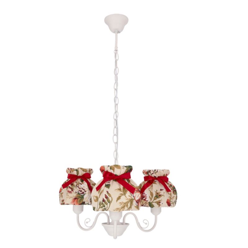 Lampa wisząca tkaninowe kwieciste klosze ze wstążkami Candellux Rozano biała 3xE27x40W IP20 wym:82x53x53cm - 1 szt.