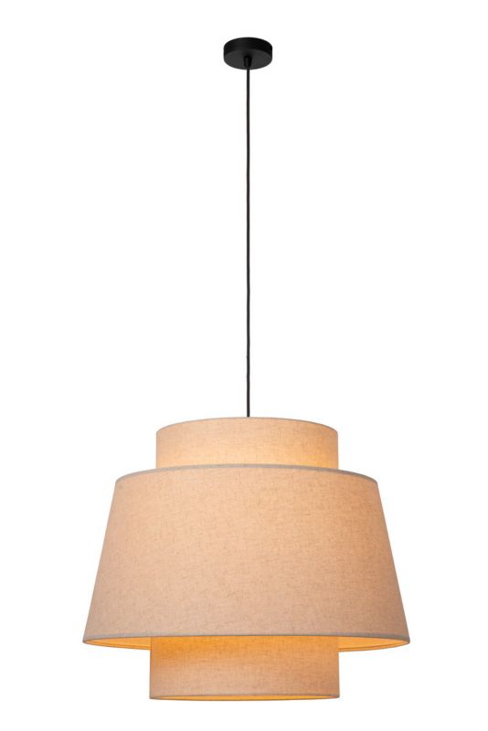 Lampa wisząca tkaninowy klosz Lucide TRIBUTE beżowo-czarna 1xE27x40W IP20 wym:180x60x60cm - 1 szt.