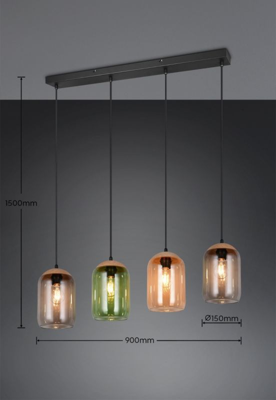 Lampa wisząca Trio Cork 2997 czarna-dymiona-bursztynowy-zielona nad stół 4xE27 x 1 szt.
