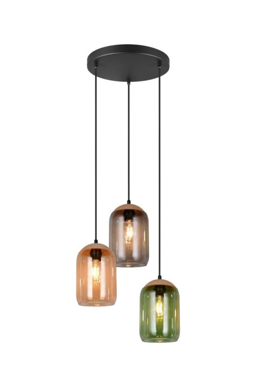 Lampa wisząca Trio Cork czarna-dymiona-bursztynowy-zielona wym: 150 x 30 x 30 cm 3xE27 x  1 szt.