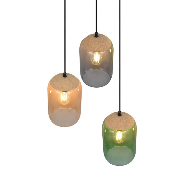 Lampa wisząca Trio Cork czarna-dymiona-bursztynowy-zielona wym: 150 x 30 x 30 cm 3xE27 x  1 szt.