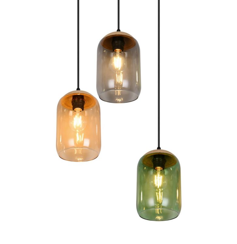 Lampa wisząca Trio Cork czarna-dymiona-bursztynowy-zielona wym: 150 x 30 x 30 cm 3xE27 x  1 szt.