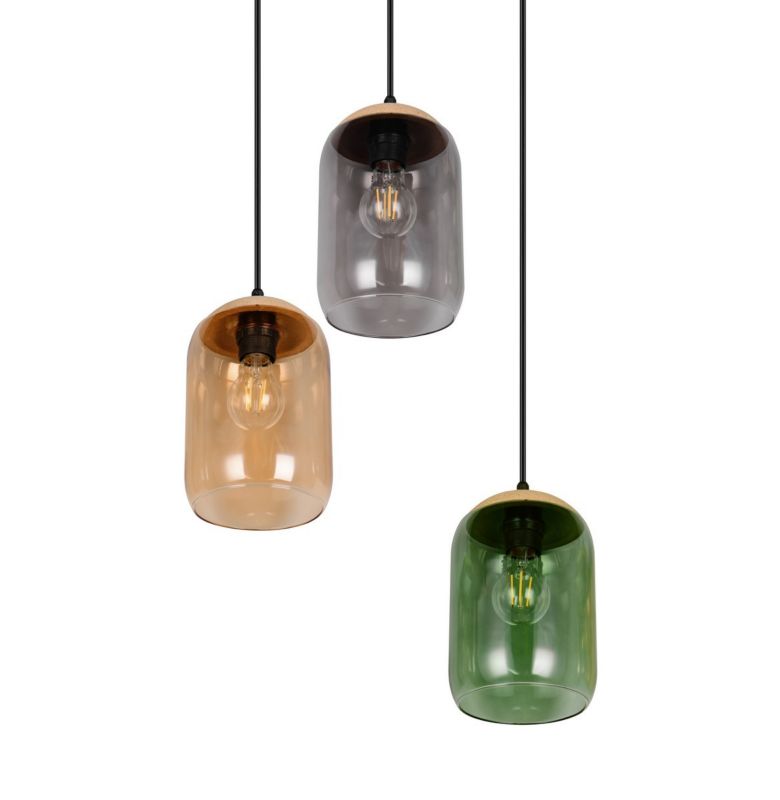 Lampa wisząca Trio Cork czarna-dymiona-bursztynowy-zielona wym: 150 x 30 x 30 cm 3xE27 x  1 szt.