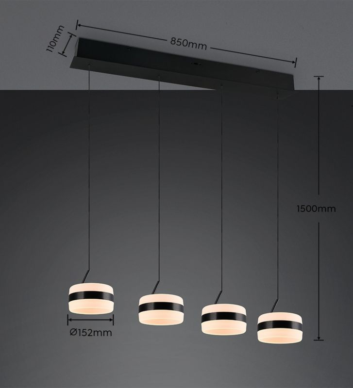 Lampa wisząca Trio DIOS czarna LED 8W 2300/3000/4000K 800 lm IP20 - 1 szt.