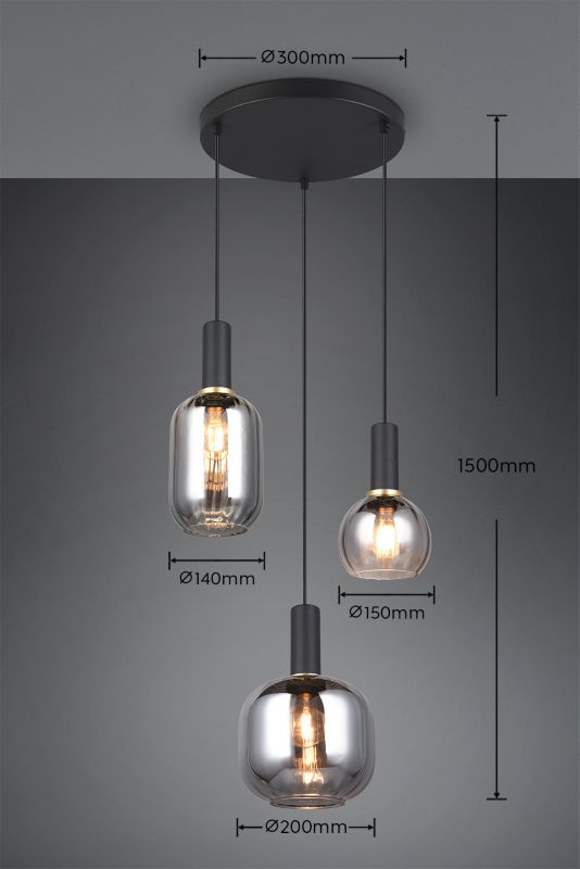 Lampa wisząca Trio Diva 4565 czarna-chromowana nad stół 3xE27 x 1 szt.