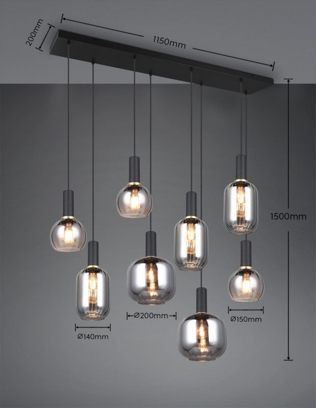 Lampa wisząca Trio Diva 4589 czarna-chromowana nad stół 8xE27 x 1 szt.
