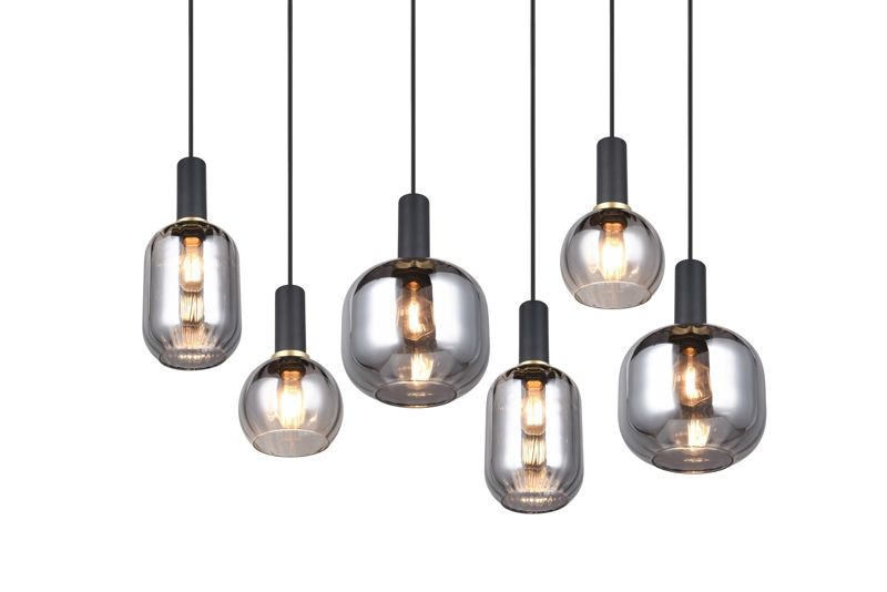 Lampa wisząca Trio Diva czarna-dymiona-chromowana wym: 150 x 92 x 35 cm 6xE27 x  1 szt.