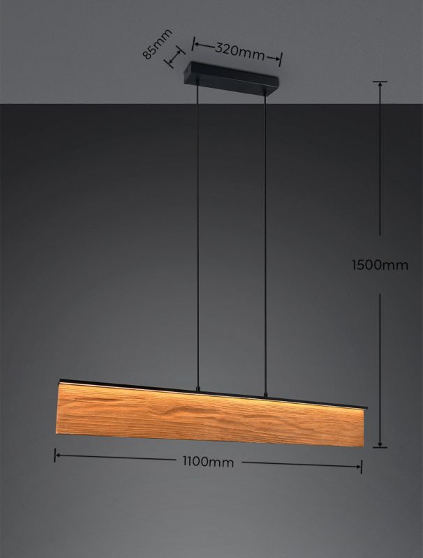 Lampa wisząca Trio KALEA jasne drewno-czarna LED 39W 3000K 4800lm IP20 - 1 szt.