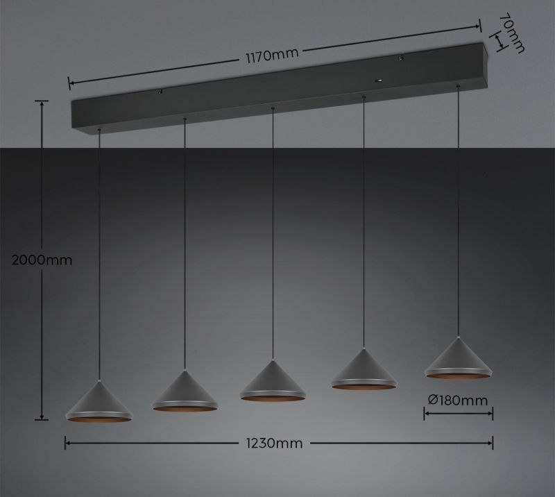 Lampa wisząca Trio LAGUNA czarna LED 5W 2300/3000/4000K 500lm IP20 - 1 szt.