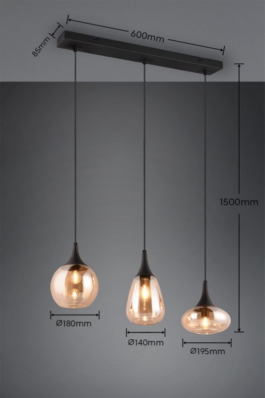 Lampa wisząca Trio LUMINA czarno-miodowy 3xE14x40W IP20 wym:150x68,8x19,5cm - 1 szt.