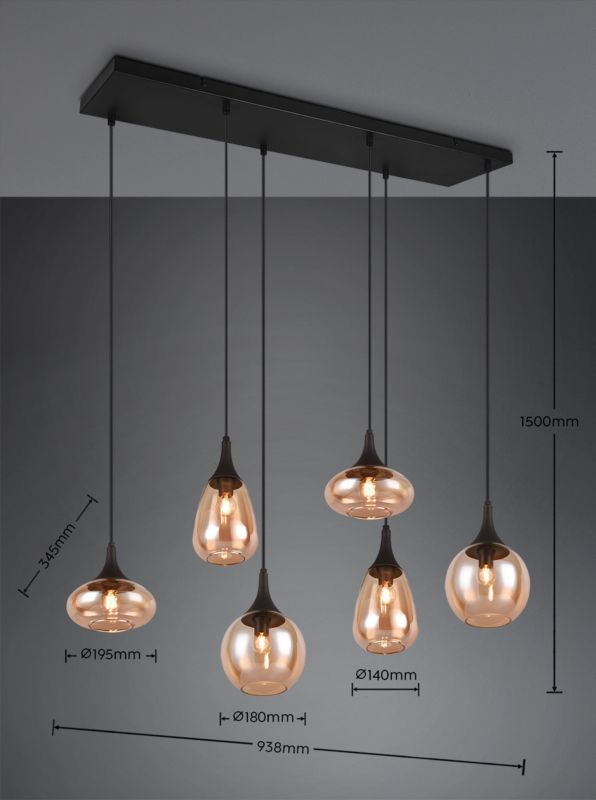 Lampa wisząca Trio LUMINA czarno-miodowy 6xE14x40W IP20 wym:150x93,8x34,5cm - 1 szt.