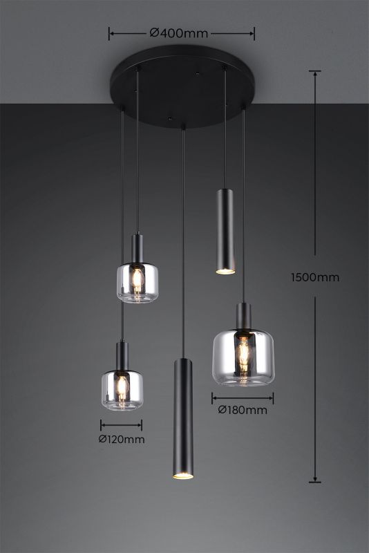 Lampa wisząca Trio Mataro 2912 czarna-chromowana nowoczesna 5xE27+E14+GU10 x 1 szt.