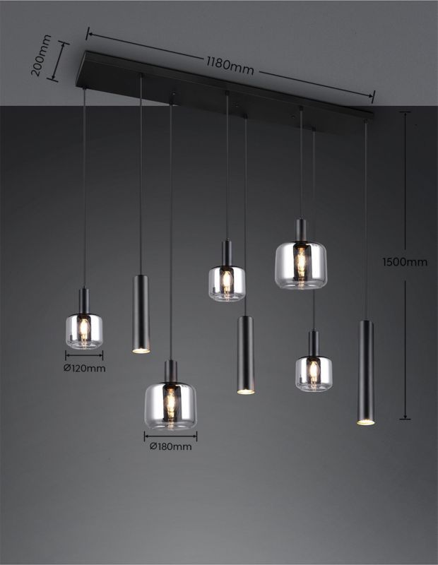 Lampa wisząca Trio Mataro 2929 czarna-chromowana nowoczesna 8xE27+E14+GU10 x 1 szt.