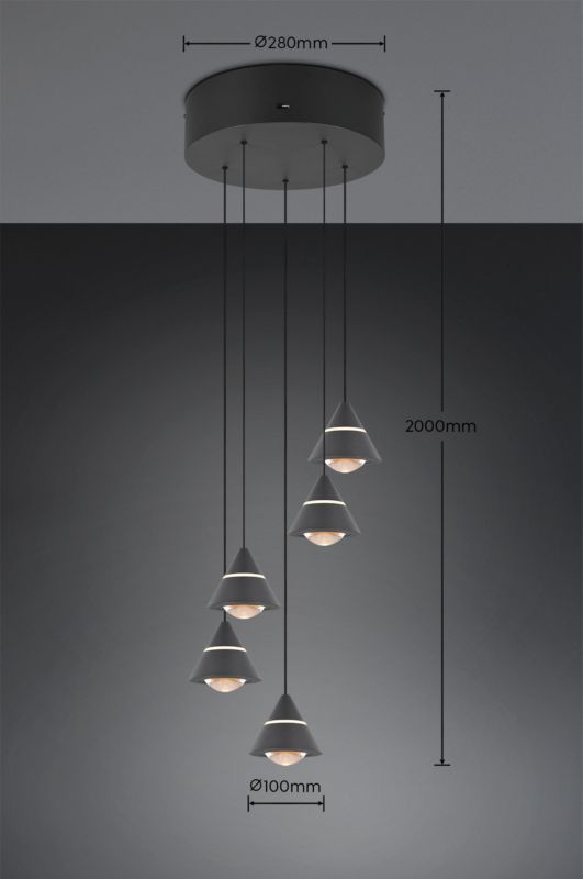 Lampa wisząca Trio ROMEO czarna LED 35W 2300/3000/4000K 3500lm IP20 - 1 szt.