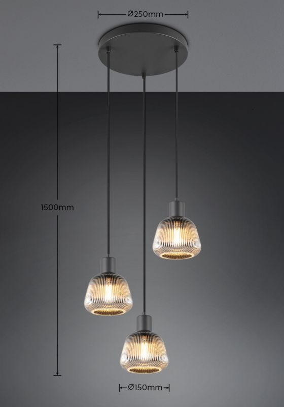 Lampa wisząca Trio Tarifa 5807 czarna retro 3xE27 x 1 szt.