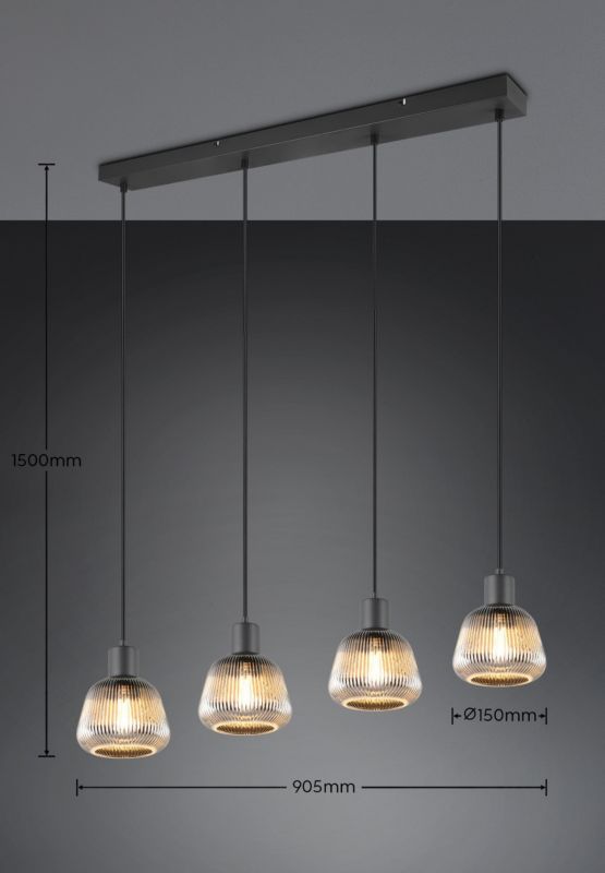 Lampa wisząca Trio Tarifa 5814 czarna retro 4xE27 x 1 szt.