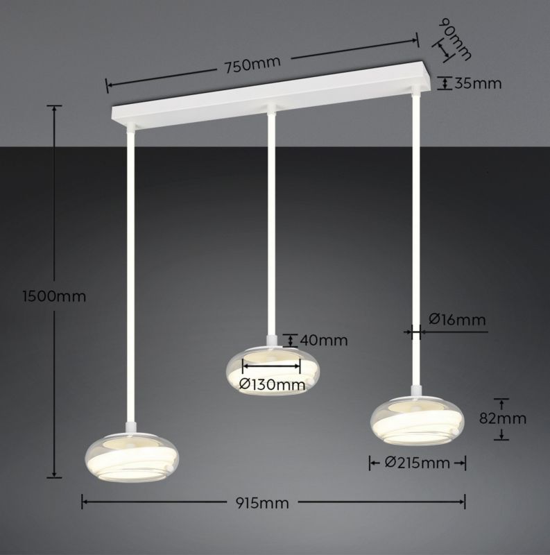 Lampa wisząca Trio TARSIA biała LED 12W 4000K 1667lm IP20 - 1 szt.