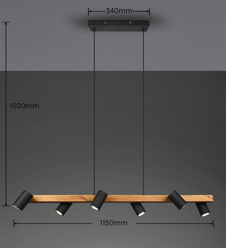 Lampa wisząca Trio VANTOS jasne drewno-czarna 6xGU10x35W IP20 wym:150x115x20cm - 1 szt.