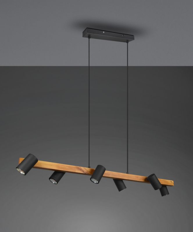 Lampa wisząca Trio VANTOS jasne drewno-czarna 6xGU10x35W IP20 wym:150x115x20cm - 1 szt.