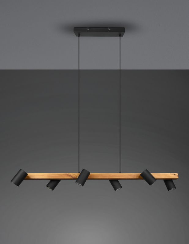 Lampa wisząca Trio VANTOS jasne drewno-czarna 6xGU10x35W IP20 wym:150x115x20cm - 1 szt.