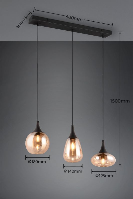 Lampa wisząca Trio VESTARI czarna 3xE14x40W IP20 wym:150x68,8x19,5cm - 1 szt.